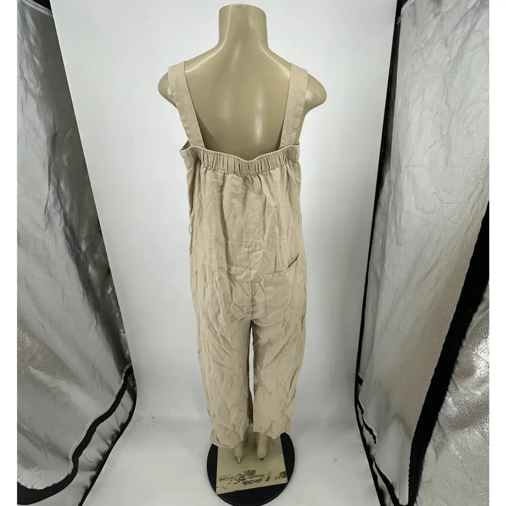 Quince Small Women 100% European Linen Square Neck Jumpsuit MISSING BELT D40v